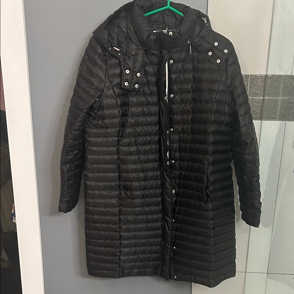 Michael Kors Black Quilted Hooded Padded Coat; down-filled.